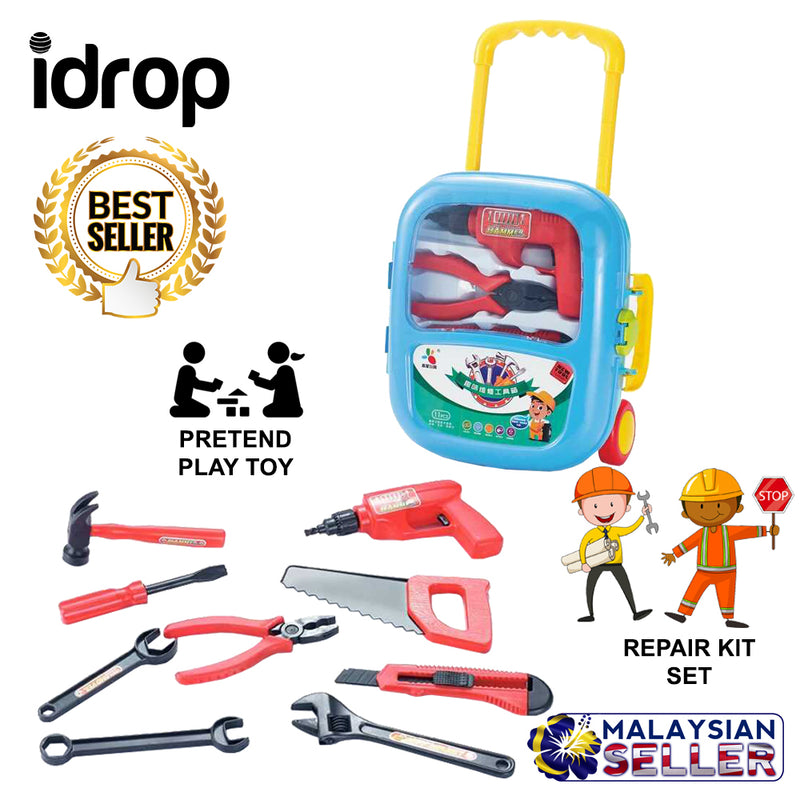 idrop Carpenter Repair Kit Pretend Play Toy Set With Trolley For Kids Children