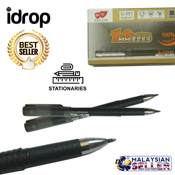 idrop 1.0 mm Quick Drying Bold Gel Black Pen Stationary Set For Office Student