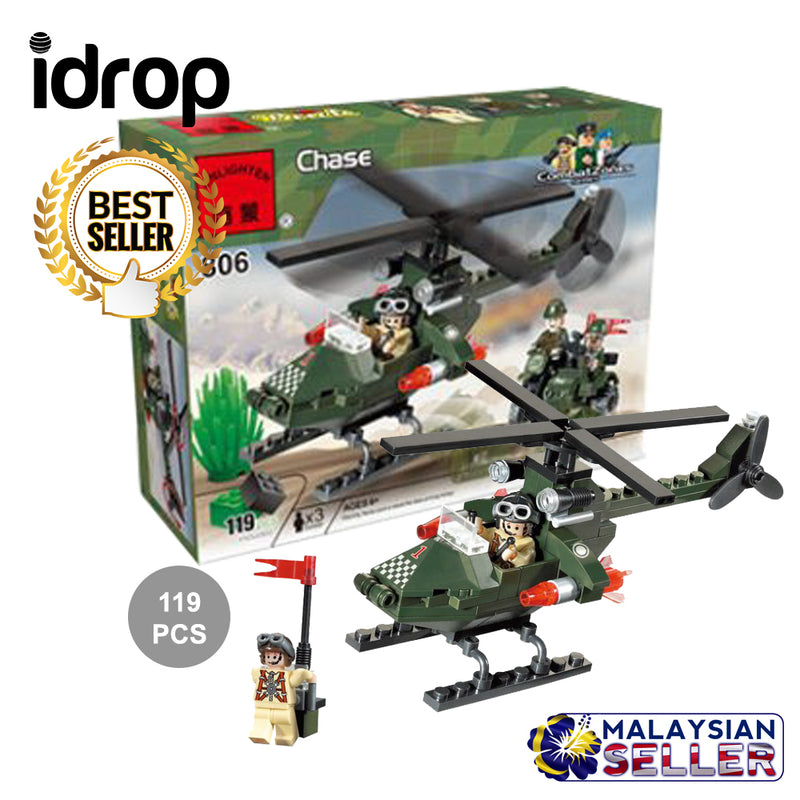 idrop 119 Pcs Helicopter Heli Warfare Green Creative Building Block Toy Set For Kids Children