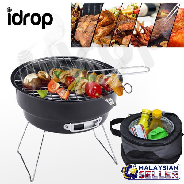 idrop Stainless Steel Outdoor Household BBQ Portable Charcoal Hammer Portable BBQ Grill with Shoulder Isothermal Bags