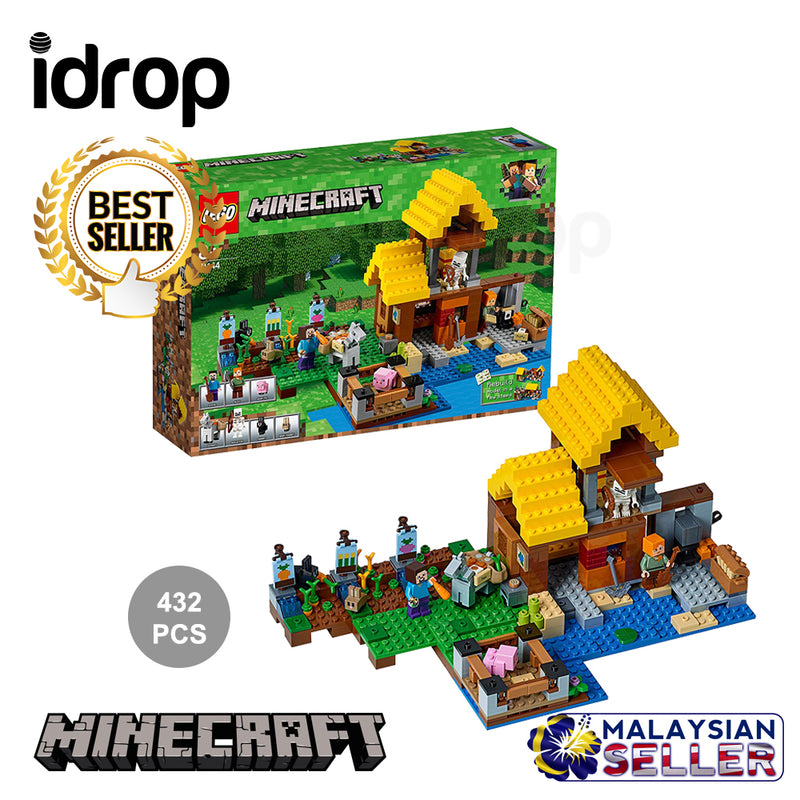 idrop 432 Pcs Minecraft Farm Cottage Colorful Creative Building Block Toy Set For Kids Children