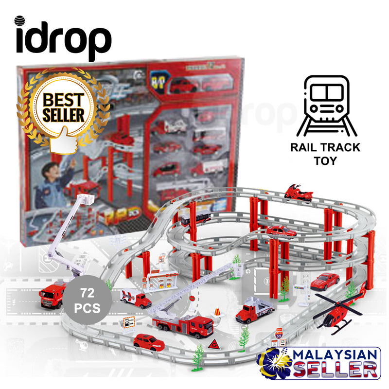 idrop 72 Pcs Rail Track Toy Building Block Fireman Rescue Set For Kids Children