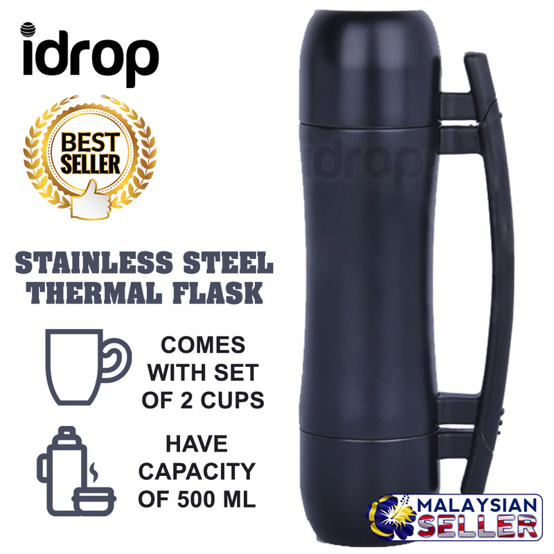 idrop 500 ml Stainless Steel Double Cup Big Handle Vacuum Thermal Flask