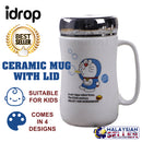 idrop MYCUP - 450 ml Cute Doraemon Design Ceramic Cup with Stainless Steel Lid Cover and Handle