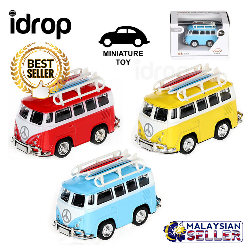 idrop Volkswagen Minivan Surfboard Car Miniature Handcrafted Metallic Collectibles Display Toy