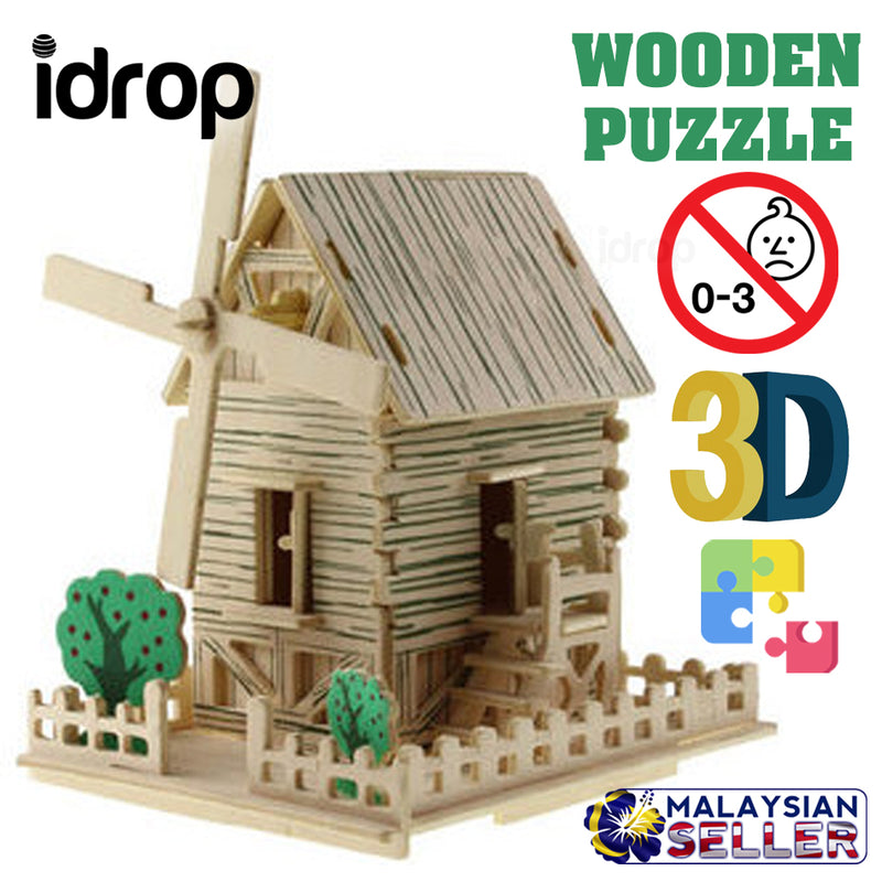 idrop 3D Wooden Plywood Puzzle Windmill House Construction Model [ DJ125