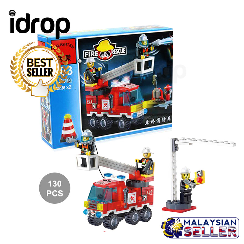 idrop 130 Pcs Fireman Fire Rescue Colorful Creative Building Block Toy Set For Kids Children