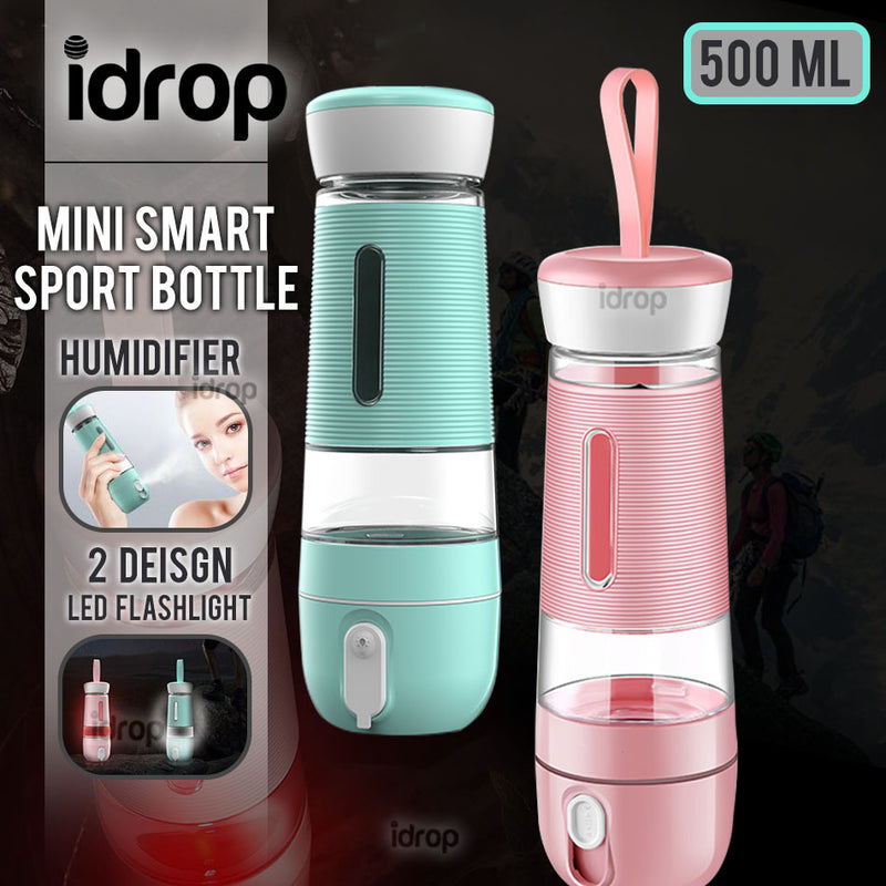 idrop 500ml 2 IN 1 Outdoor Smart Water Bottle With 2 Design LED Light & Humidifier Function for Jogging Hiking Camping Teen Kids Men Women Gym Wellness