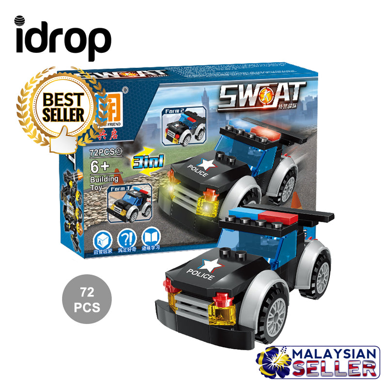 idrop 72 Pcs Colorful Swat Police Car Creative Building Block Toy Set For Kids Children