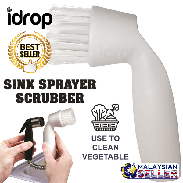 idrop Fruit Vegetable Cleaning Brush Snap-On Sink Sprayer Scrubber Attachment