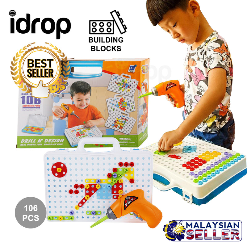 idrop 106 Pcs Carpenter Tool Box Building Block Toy Set For Kids And Children