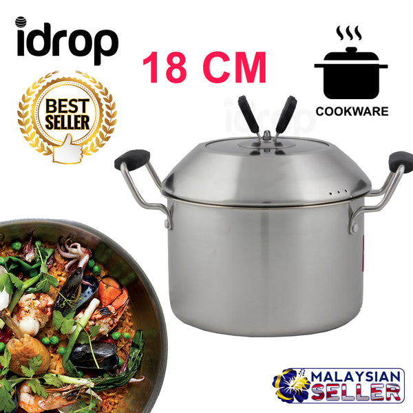 idrop 18 cm Double Ear Stainless Steel Cooking Soup Pot With Double Handle Lid Cookingware