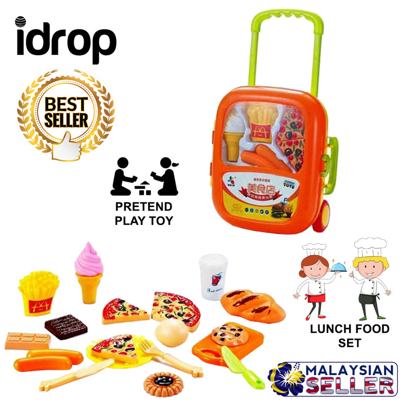 idrop Food Lunch Box Pretend Play Toy Set With Trolley For Kids Children