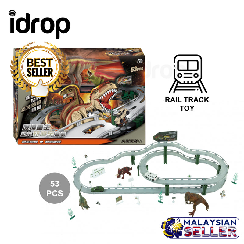 idrop 53 Pcs Rail Track Toy Building Block Dinosaur World Set For Kids Children