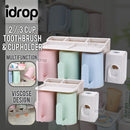 idrop Wheat Straw Wall Mounted Toothpaste Holder for Family Kids Adult [ 2 Cup / 3 Cup ]