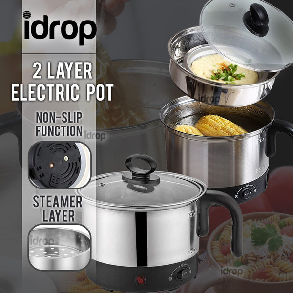 idrop 1.8L Multi-function Stainless Steel 2 Layer Electric Slow Cooker Pot