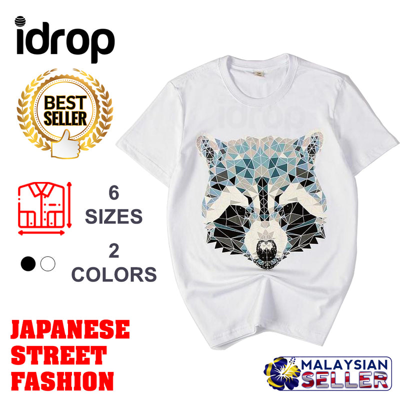 idrop TOLLO - Geometrical Tanuki Raccoon Painted Sukajan T-Shirt Japanese Street Fashion