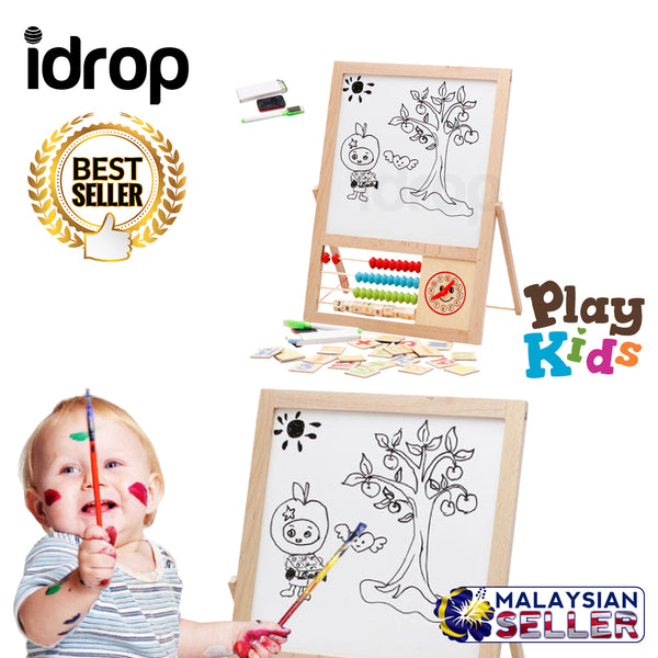 idrop Wooden Magnetic 2 Sided Educational Toy White Board With Sempoa Abacus Clock For Kids Children