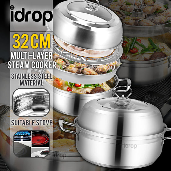 idrop 32cm Multi-Layer Stainless Steel Kitchenware Soup & Steam Pot