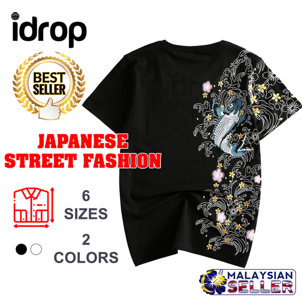 idrop TOLLO - Floral Themed Koi Carp Sukajan T-Shirt Japanese Street Fashion