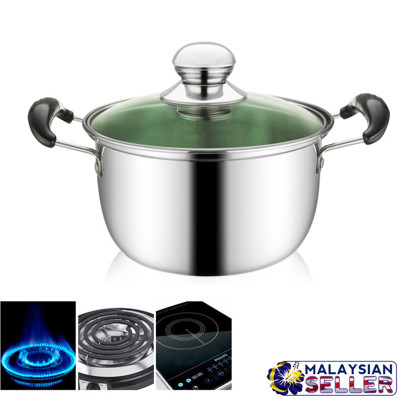 idrop 22cm Non-Stick Double Ear Soup Pot with Glass Lid for Kitchen Cookware
