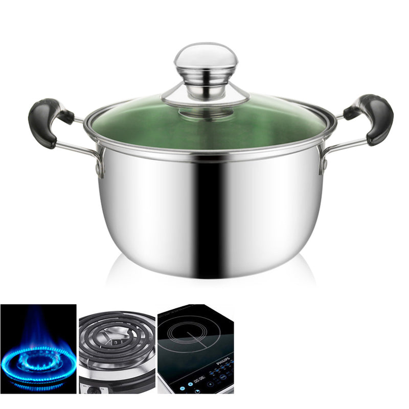 idrop 22cm Non-Stick Double Ear Soup Pot with Glass Lid for Kitchen Cookware