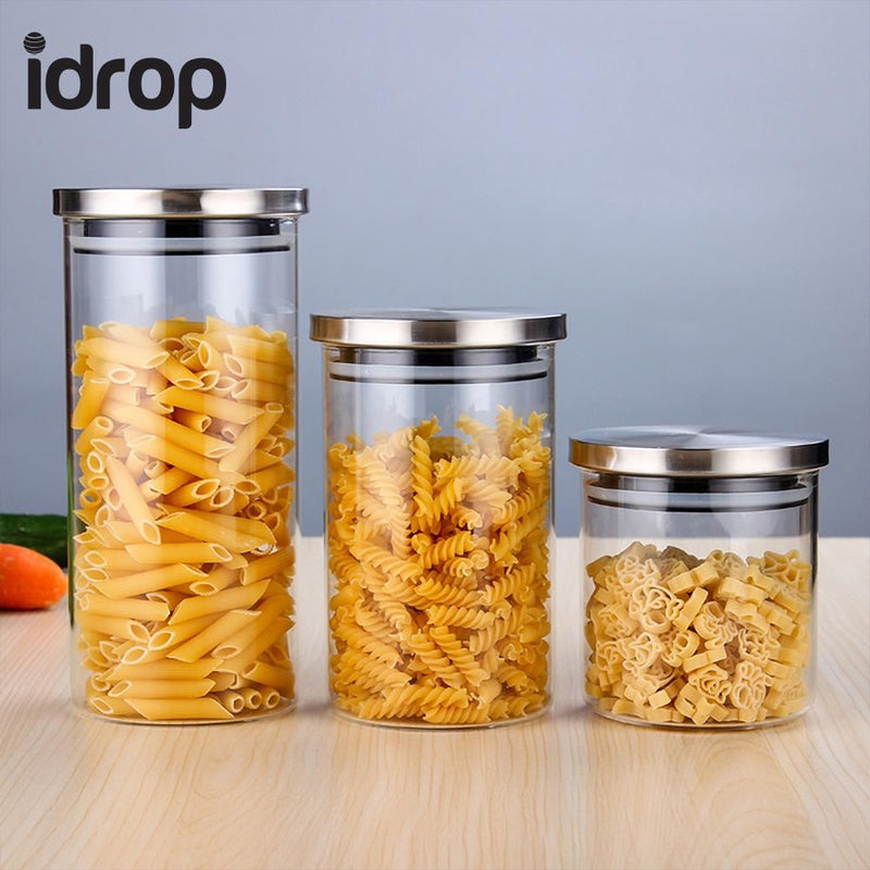 idrop Transparent Food Storage Canister Safe Clear Borosilicate Glass Jar With Stainless Steel Lid