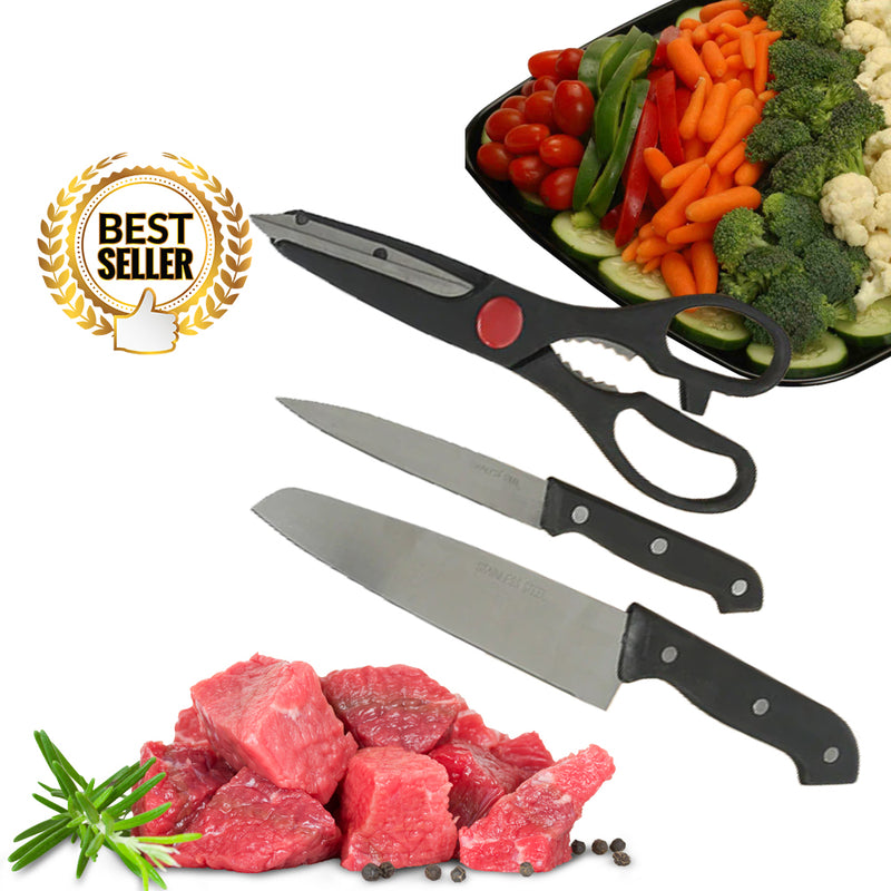 idrop Set of 3 Stainless Steel Kitchen Knives And Scissors Kitchen Tools