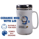 idrop MYCUP - 450 ml Cute Doraemon Design Ceramic Cup with Stainless Steel Lid Cover and Handle