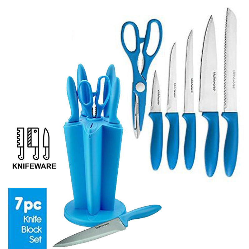 idrop 1 Set 7 Pcs Stainless Steel Knife Set with 6 Slot Knife Block Holder