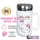 idrop MYCUP - 450 ml Hello Kitty Design Ceramic Cup with Stainless Steel Lid Cover and Handle