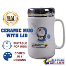 idrop MYCUP - 450 ml Cute Doraemon Design Ceramic Cup with Stainless Steel Lid Cover and Handle