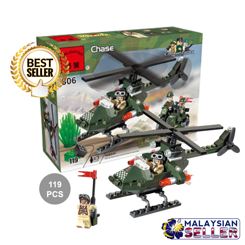 idrop 119 Pcs Helicopter Heli Warfare Green Creative Building Block Toy Set For Kids Children