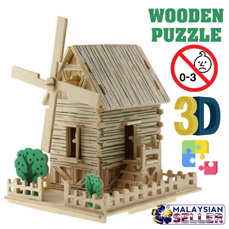 idrop 3D Wooden Plywood Puzzle Windmill House Construction Model [ DJ125