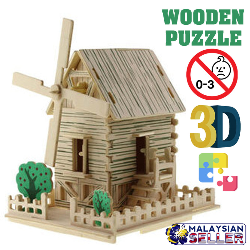 idrop 3D Wooden Plywood Puzzle Windmill House Construction Model [ DJ125