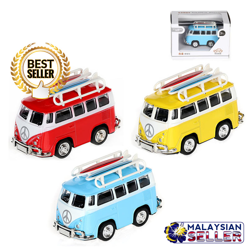 idrop Volkswagen Minivan Surfboard Car Miniature Handcrafted Metallic Collectibles Display Toy