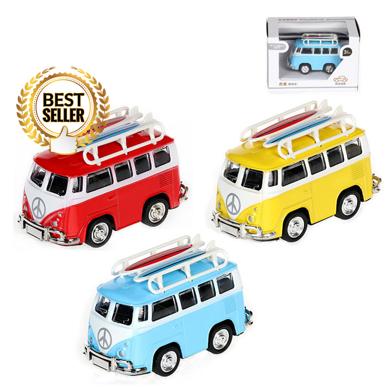 idrop Volkswagen Minivan Surfboard Car Miniature Handcrafted Metallic Collectibles Display Toy