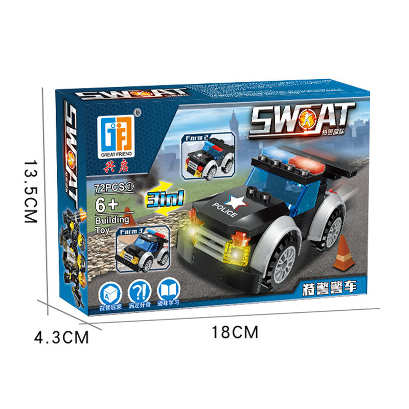 idrop 72 Pcs Colorful Swat Police Car Creative Building Block Toy Set For Kids Children