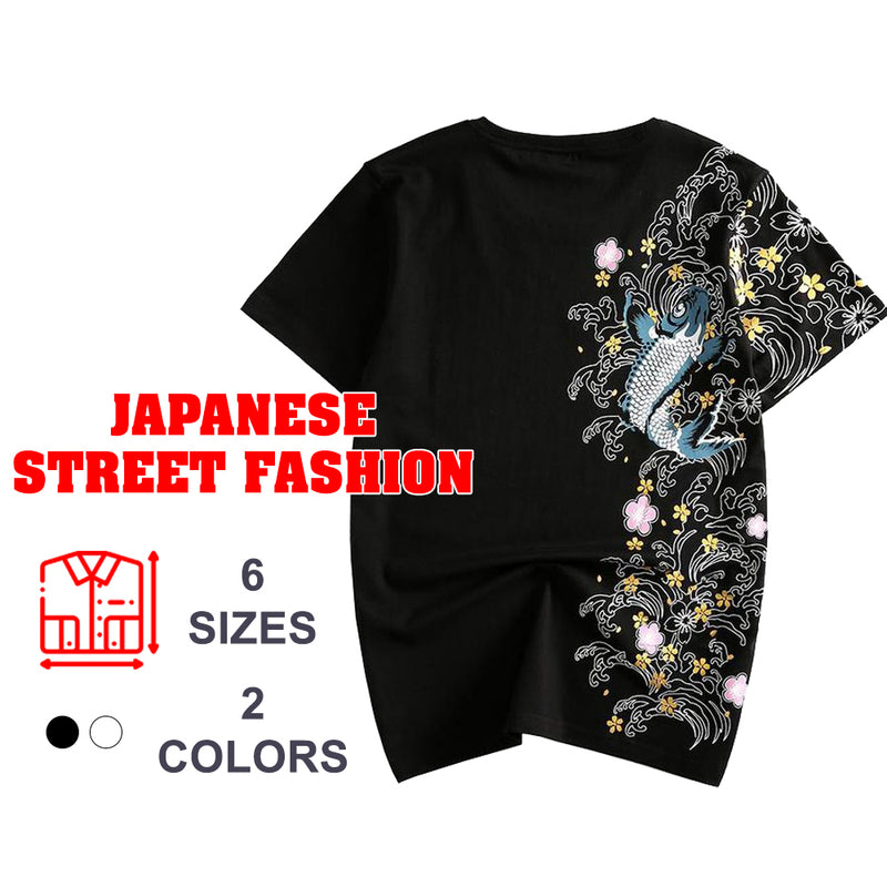 idrop TOLLO - Floral Themed Koi Carp Sukajan T-Shirt Japanese Street Fashion