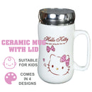 idrop MYCUP - 450 ml Hello Kitty Design Ceramic Cup with Stainless Steel Lid Cover and Handle