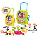idrop Cutting Fruit Vegetable Veggies Toys Pretend Play Toy Set With Trolley For Kids Children