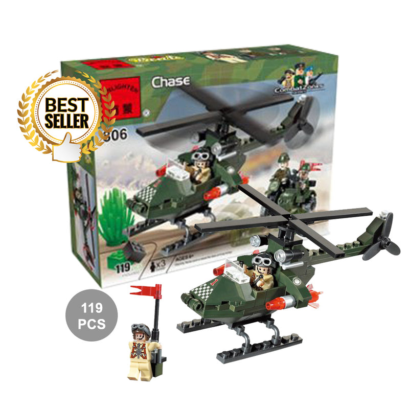 idrop 119 Pcs Helicopter Heli Warfare Green Creative Building Block Toy Set For Kids Children
