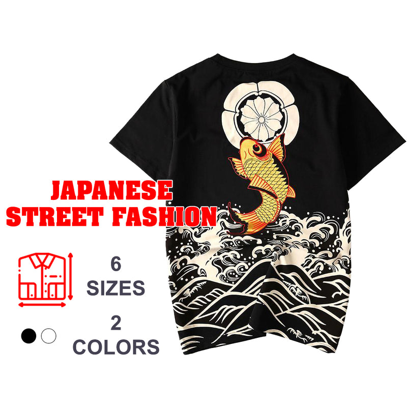 idrop TOLLO - Golden Koi Carp Painted T-Shirt Japanese Street Fashion