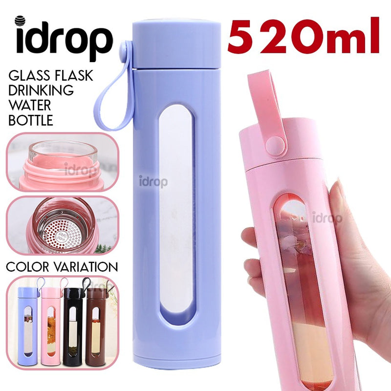 idrop 520ml Glass Drinking Flask Water Bottle