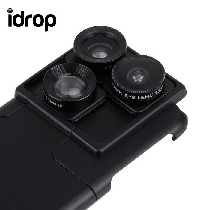 idrop 4 in 1 0.65X Wide Angle & 180 Degree Fish Eye Lens & 2X iZiZ Telephoto Lens & Phone Case Camera Lens Phone Case for iphone 6 / 6s / 6P / 6SP