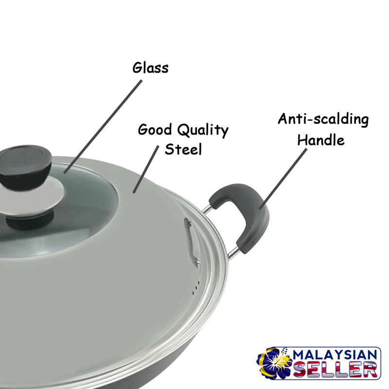 idrop High Quality  Non-stick Steel Cooking Wok with Lid Cover [38cm]