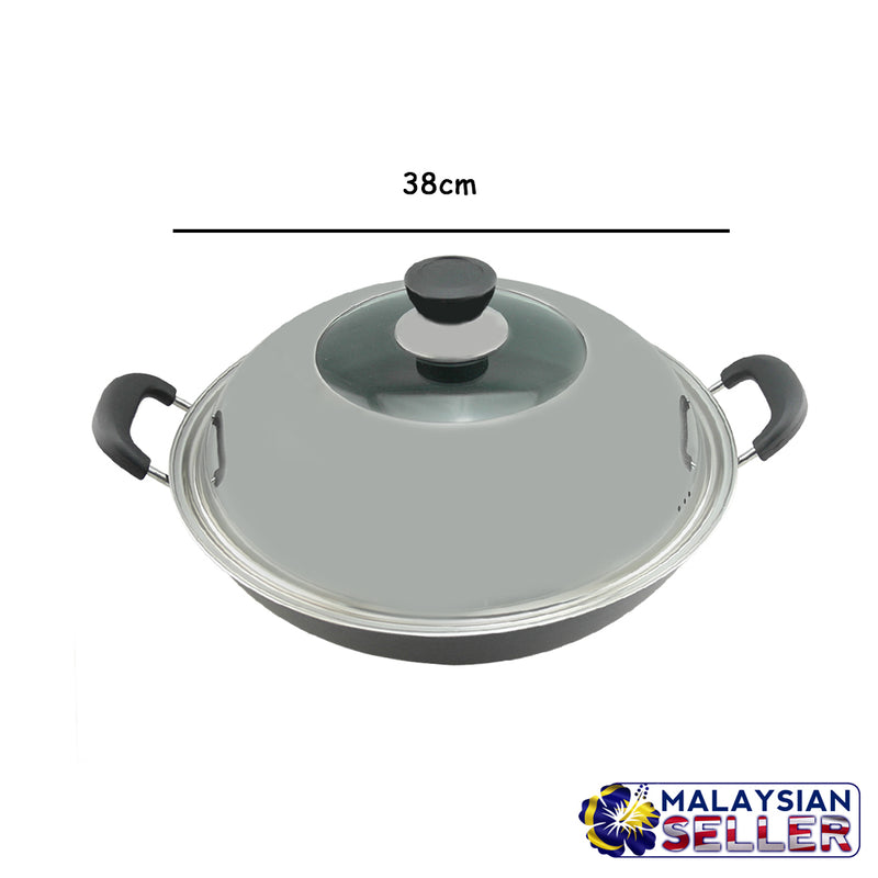 idrop High Quality  Non-stick Steel Cooking Wok with Lid Cover [38cm]