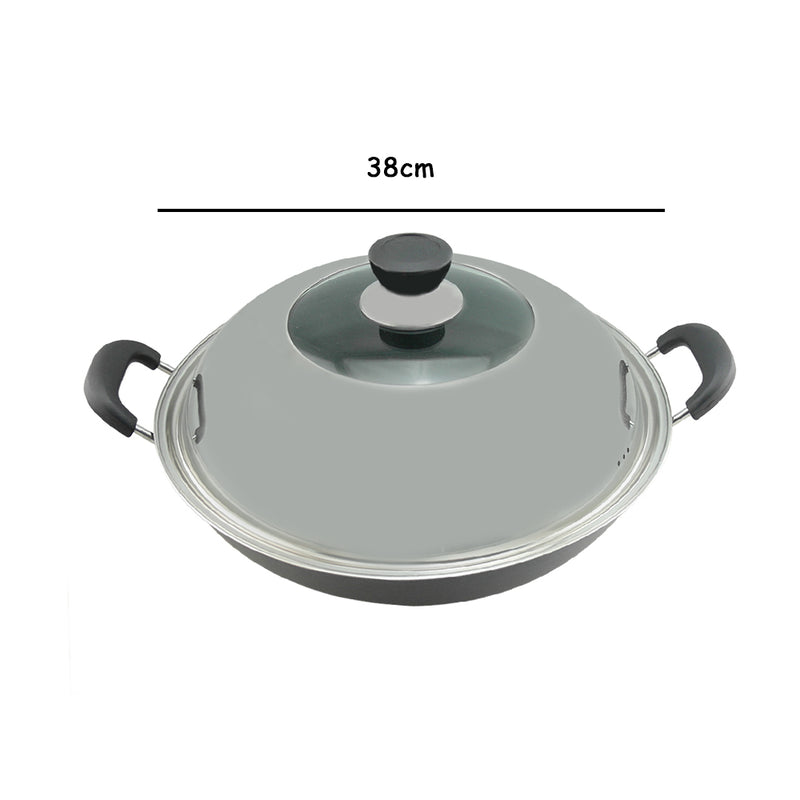 idrop High Quality  Non-stick Steel Cooking Wok with Lid Cover [38cm]