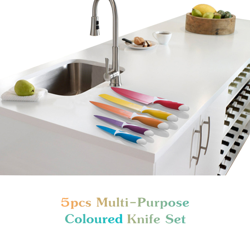 idrop 5 pieces Multipurpose Stainless Steel Colored Knife Cutlery Set