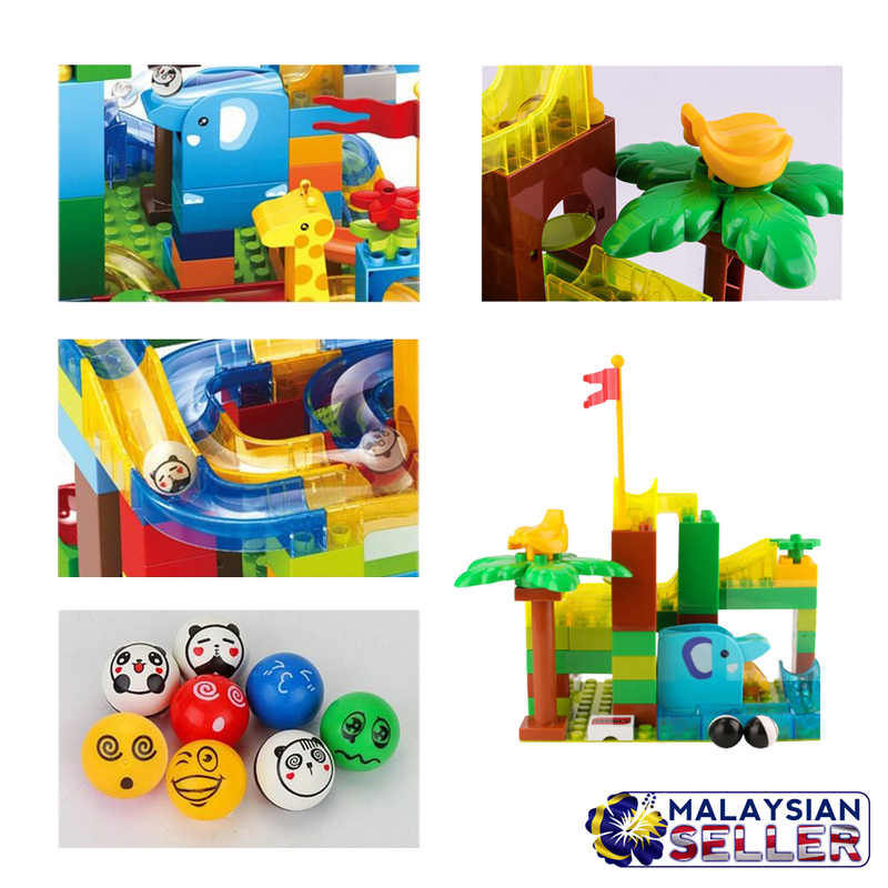 idrop High Quality Colorful Marble Run Building Blocks Construction Puzzle Race Track Jungle & Animal Set Toys for Kids Children